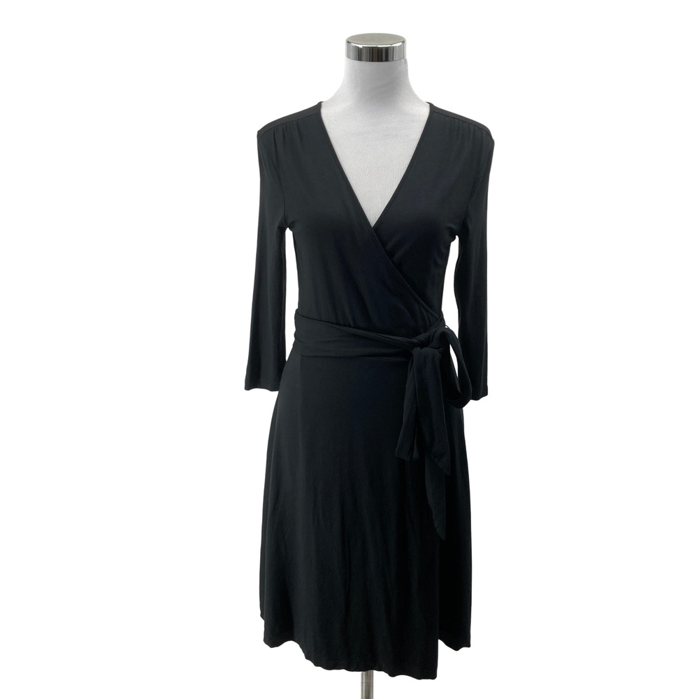 Banana Republic Black Wrap Dress Petite S Stretch V-Neck Tie Waist